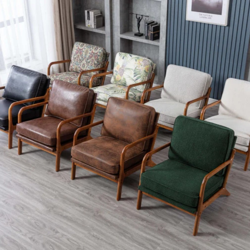 COOLMORE Mid Century Modern Accent Chair, Comfy Fabric Living Room Chairs with Solid Wood Frame, Lounge Reading Armchair, Easy Assembly (Brown PU)-海智集-Default-