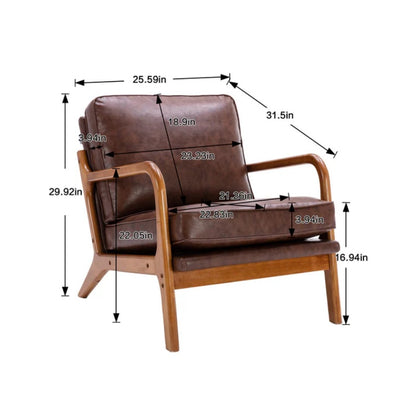 COOLMORE Mid Century Modern Accent Chair, Comfy Fabric Living Room Chairs with Solid Wood Frame, Lounge Reading Armchair, Easy Assembly (Brown PU)-海智集-Default-
