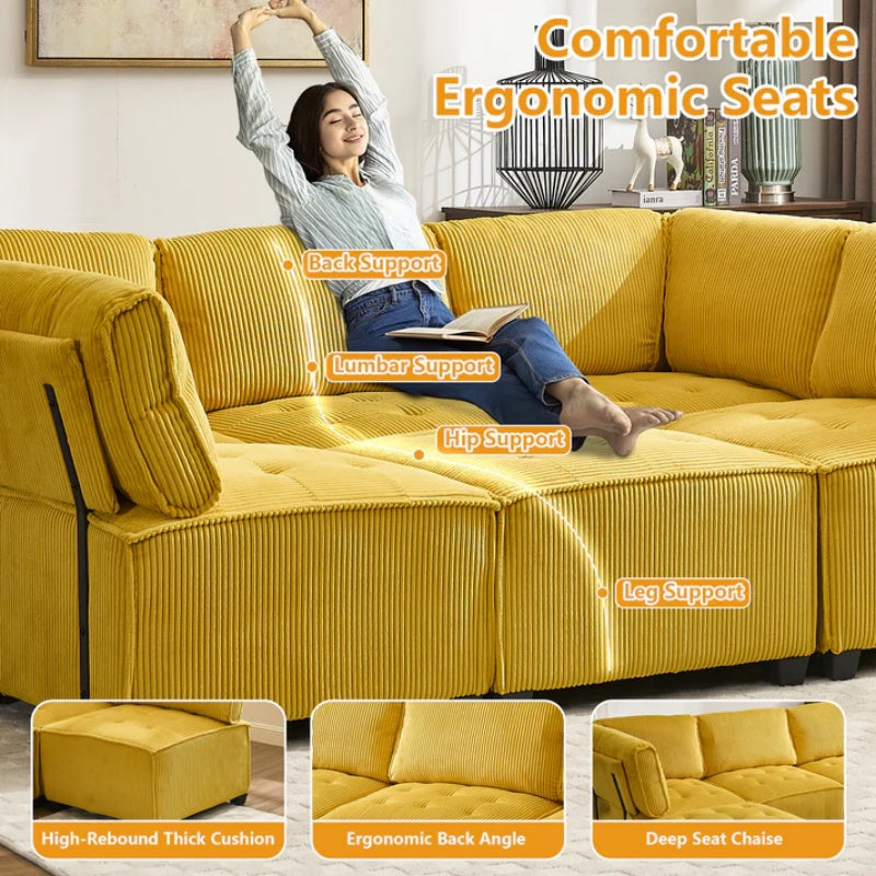 UNITED WE WIN Modular Sectional Sofa U Shaped Modular Couch with Reversible Chaise Modular Sofa Sectional Couch,6- Seat Convertible Sofa,Fit for Living Room-海智集-Default-
