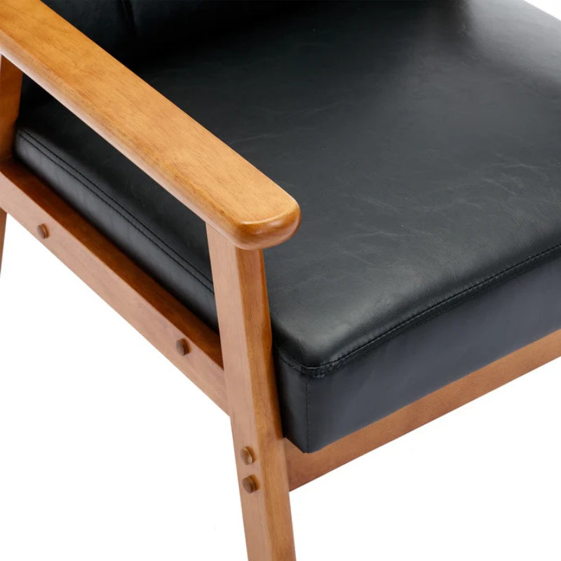 Accent Chairs Set of 2 with Side Table, Mid Century Modern Accent Chair, Wood and Fabric Armchairs Side Chair, Lounge Reading Comfy Arm Chair for Living Room, Bedroom, Office-海智集-Default-