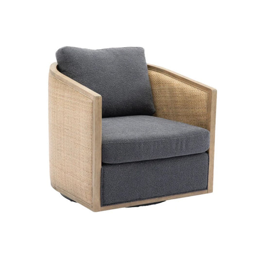 Comfy Swivel Barrel Chair, Round Accent Sofa for Living Room, 360 Degree Leisure Arm Chair, Carbon Black Boucle-海智集-Default-