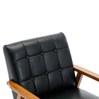Accent Chairs Set of 2 with Side Table, Mid Century Modern Accent Chair, Wood and Fabric Armchairs Side Chair, Lounge Reading Comfy Arm Chair for Living Room, Bedroom, Office-海智集-Default-