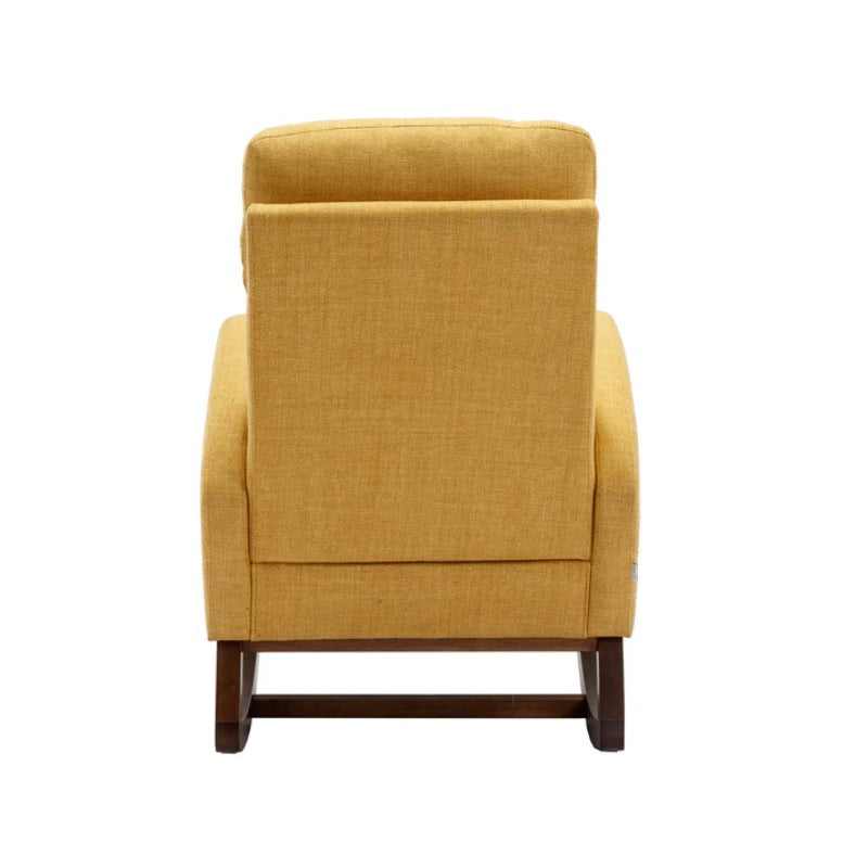 Rocking Chair, Modern Glider Chair, Recliner Armchair with Wood Legs and Side Pocket, Nursery Rocking Accent Chair with High Back for Living Room Bedroom (Yellow linen)-海智集-Default-