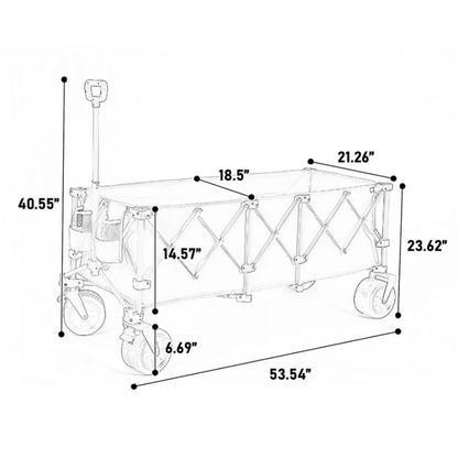 Foldable Extended Wagon with 220lbs Weight Capacity, Heavy Duty 300L Folding Utility Garden Cart with Big All-Terrain Beach Wheels & Drink Holders. -Army green-海智集-Default-