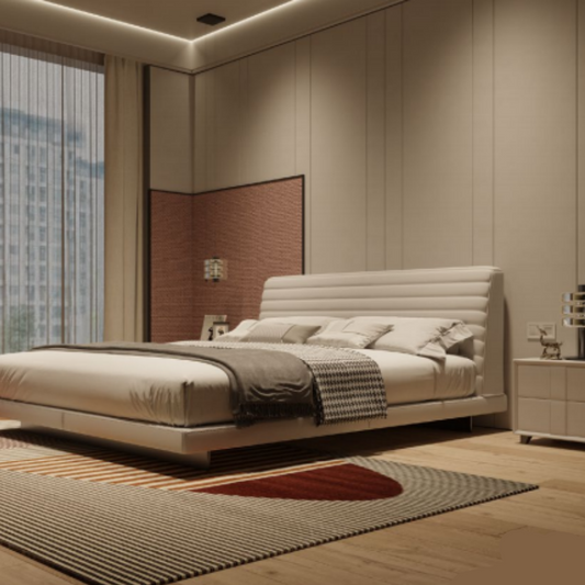 Luo LAN Series Italian Light Luxury Linen + saddle Leather Bed Roger Bed #226*189*105 (Single bed without bedside table)-海智集-