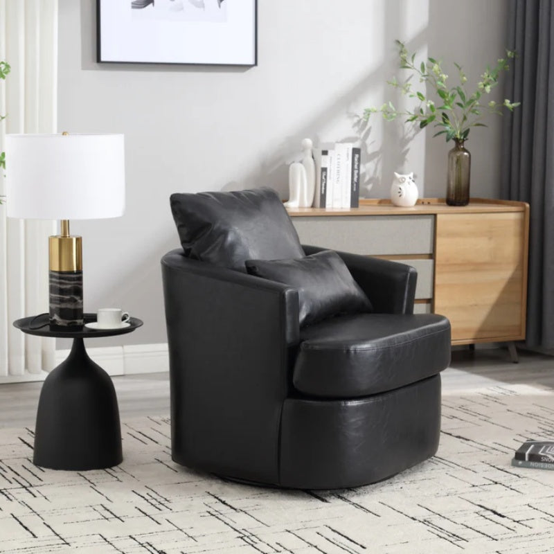 Modern Swivel Barrel Club Chair, Comfy Accent Sofa with 360 Degree Swivel, Black PU Leather, 32.68x30.31x24.80 Inches-海智集-Default-