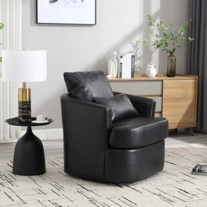 Modern Swivel Barrel Club Chair, Comfy Accent Sofa with 360 Degree Swivel, Black PU Leather, 32.68x30.31x24.80 Inches-海智集-Default-