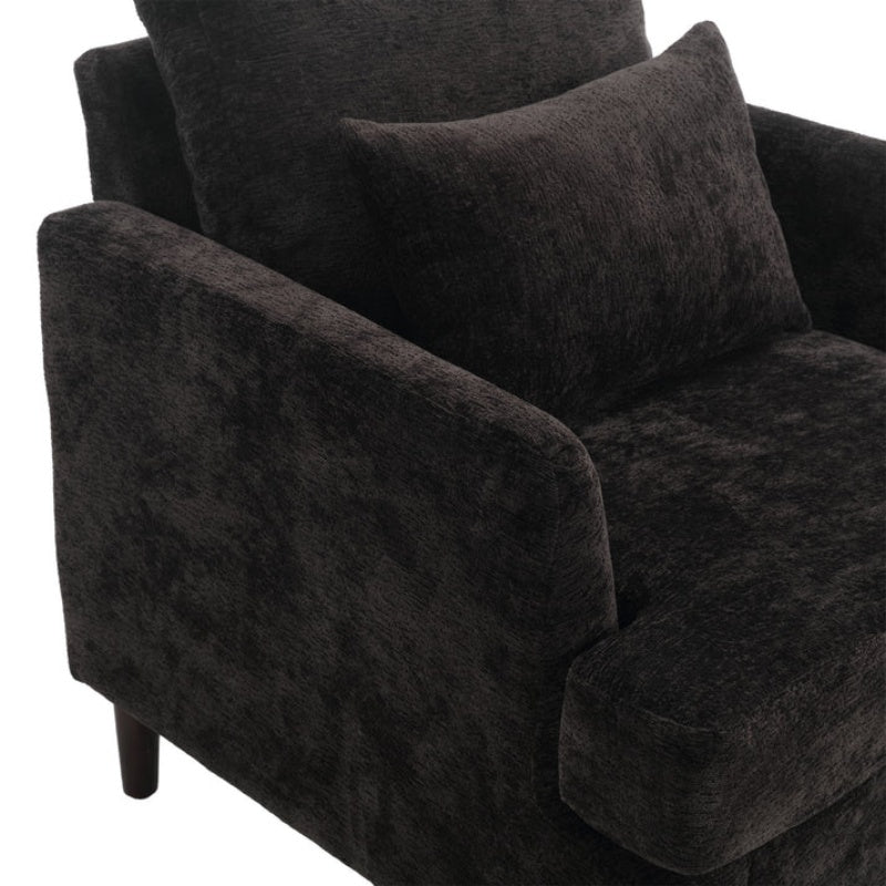 Modern Accent Chair Lounge Chair Black Chenille Tufted Club Chair Mid Century Arm Chair with Solid Wood Frame-海智集-Default-
