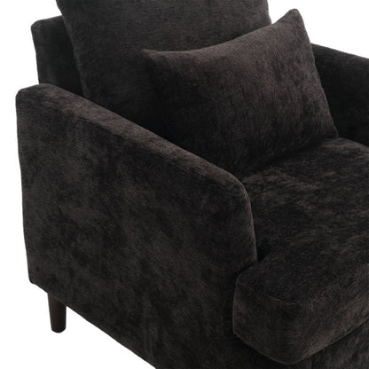 Modern Accent Chair Lounge Chair Black Chenille Tufted Club Chair Mid Century Arm Chair with Solid Wood Frame-海智集-Default-