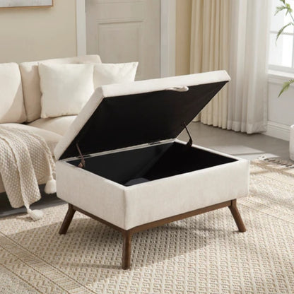 Mid-century modern square coffee table storage bench, assembled, suitable for living room, entryway and family room, used as a coffee table, stirrups, shoe bench-海智集-Default-