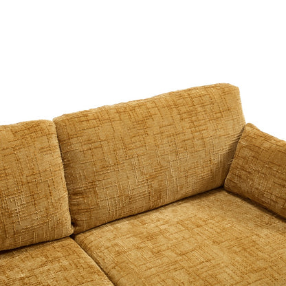 Modern Style Chenille 2-Seater Sofa with LED Light, USB Port & Storage Bag, Mustard Yellow, Rubber Wood Legs-海智集-Default-