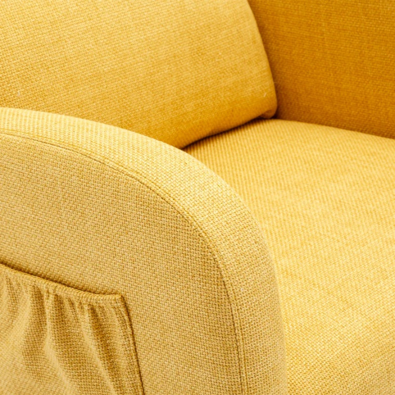 Rocking Chair, Modern Glider Chair, Recliner Armchair with Wood Legs and Side Pocket, Nursery Rocking Accent Chair with High Back for Living Room Bedroom (Yellow linen)-海智集-Default-