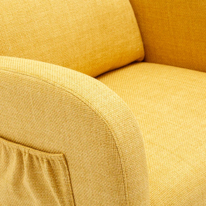 Rocking Chair, Modern Glider Chair, Recliner Armchair with Wood Legs and Side Pocket, Nursery Rocking Accent Chair with High Back for Living Room Bedroom (Yellow linen)-海智集-Default-