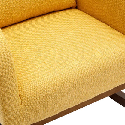 Rocking Chair, Modern Glider Chair, Recliner Armchair with Wood Legs and Side Pocket, Nursery Rocking Accent Chair with High Back for Living Room Bedroom (Yellow linen)-海智集-Default-