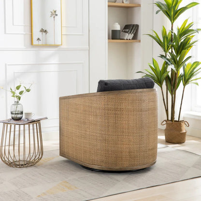 Comfy Swivel Barrel Chair, Round Accent Sofa for Living Room, 360 Degree Leisure Arm Chair, Carbon Black Boucle-海智集-Default-