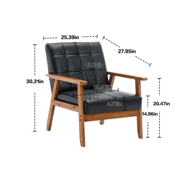 Accent Chairs Set of 2 with Side Table, Mid Century Modern Accent Chair, Wood and Fabric Armchairs Side Chair, Lounge Reading Comfy Arm Chair for Living Room, Bedroom, Office-海智集-Default-