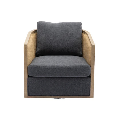 Comfy Swivel Barrel Chair, Round Accent Sofa for Living Room, 360 Degree Leisure Arm Chair, Carbon Black Boucle-海智集-Default-