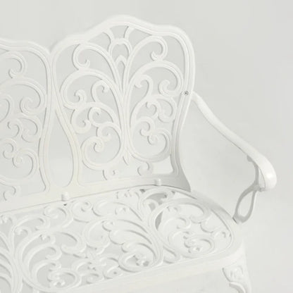 Patio Garden Bench Metal Park Bench Cast Aluminum Outdoor Furniture with Floral Rose for Patio,Park,Lawn,Yard white-海智集-Default-