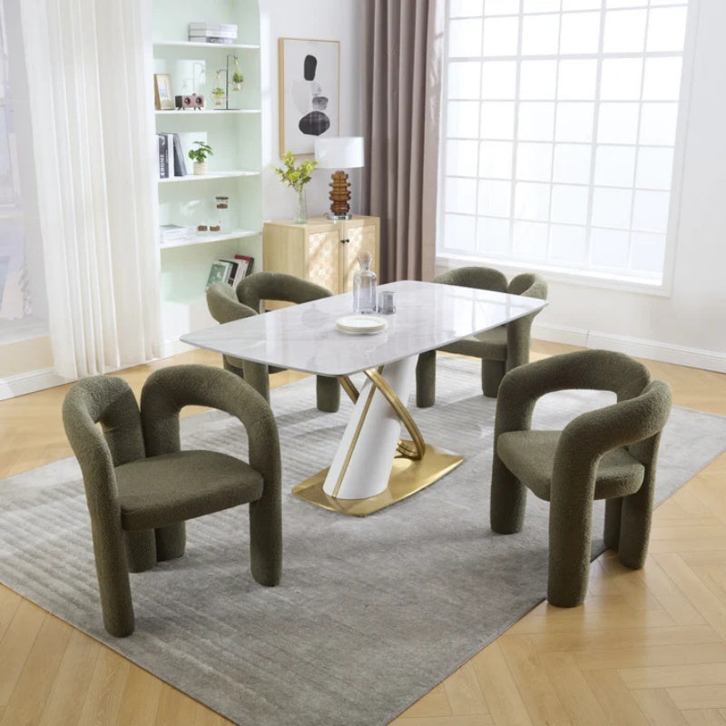 COOLMORE Contemporary Designed Velvet Upholstered Accent/Dining Chair in Olive Teddy Fabric with Armrests-海智集-Default-