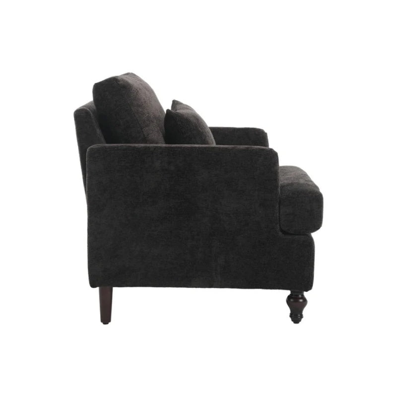 Modern Accent Chair Lounge Chair Black Chenille Tufted Club Chair Mid Century Arm Chair with Solid Wood Frame-海智集-Default-