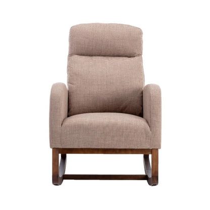 Rocking Chair, Modern Glider Chair, Recliner Armchair with Wood Legs and Side Pocket, Nursery Rocking Accent Chair with High Back for Living Room Bedroom (Camel linen)-海智集-Default-