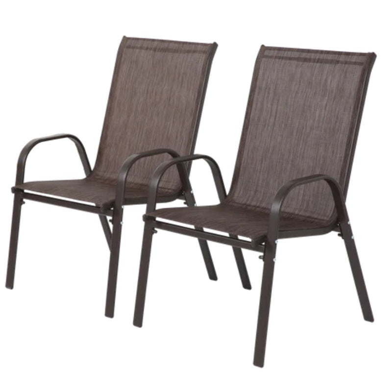 2 Piece Patio Chairs, Outdoor Camping Chairs with Breathable Textilene Fabric, Set of 2 Garden Chairs with Armrest High Backrest for Garden Patio Pool Beach Yard Space Saving ( Brown)-海智集-Default-