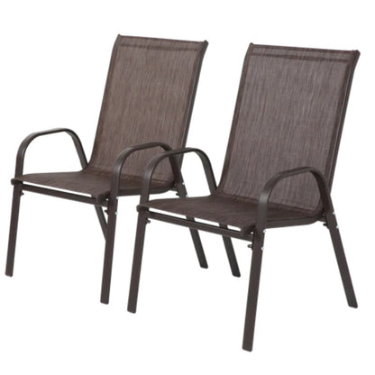 2 Piece Patio Chairs, Outdoor Camping Chairs with Breathable Textilene Fabric, Set of 2 Garden Chairs with Armrest High Backrest for Garden Patio Pool Beach Yard Space Saving ( Brown)-海智集-Default-