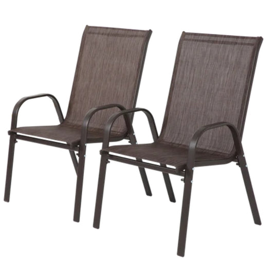 2 Piece Patio Chairs, Outdoor Camping Chairs with Breathable Textilene Fabric, Set of 2 Garden Chairs with Armrest High Backrest for Garden Patio Pool Beach Yard Space Saving ( Brown)-海智集-Default-
