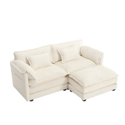 UNITED WE WIN Chenille fabric, removable armrests with side pockets, high density sponge filling, oversized double sofa with footstool-海智集-Default-