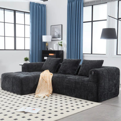 UNITED WE WIN 98.42-inch modular sectional sofa, modern modular L-shaped sofa with chaise longue, equipped with small side pockets and free of compression during installation.-海智集-Default-