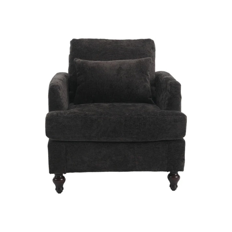 Modern Accent Chair Lounge Chair Black Chenille Tufted Club Chair Mid Century Arm Chair with Solid Wood Frame-海智集-Default-