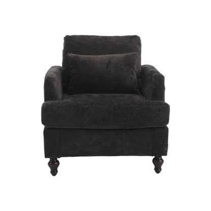 Modern Accent Chair Lounge Chair Black Chenille Tufted Club Chair Mid Century Arm Chair with Solid Wood Frame-海智集-Default-
