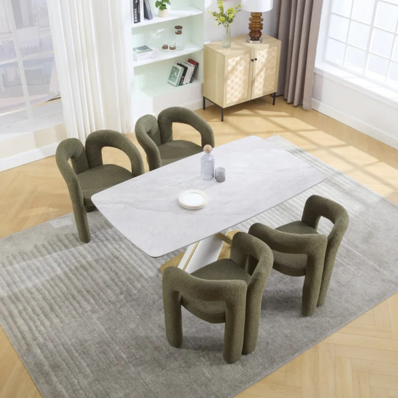 COOLMORE Contemporary Designed Velvet Upholstered Accent/Dining Chair in Olive Teddy Fabric with Armrests-海智集-Default-
