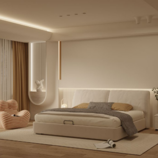 Luo LAN Series Italian Light Luxury Matte Bed B119 # (Square Edge) 220 * 195 * 103 (Single bed excluding bedside table)-海智集-