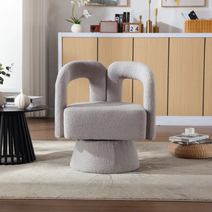 COOLMORE 360 Degree Swivel Cuddle Barrel Accent Chairs, Round Armchairs with Wide Upholstered, Fluffy Fabric Chair for Living Room, Bedroom, Office, Waiting Rooms (Light Gray Boucle)-海智集-Default-