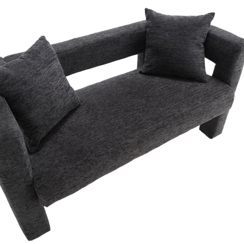 Modern Chenille Loveseat Sofa, Comfy Upholstered 2-Seater Sofa, Small Loveseat Accent Couch for Living Bedroom Leisure Areas, Carbon Black-海智集-Default-