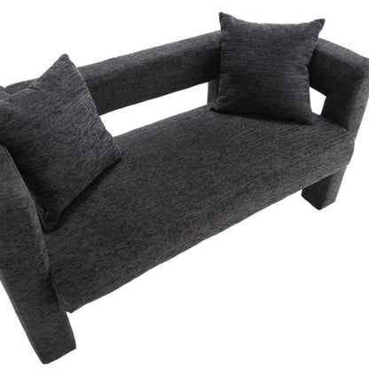 Modern Chenille Loveseat Sofa, Comfy Upholstered 2-Seater Sofa, Small Loveseat Accent Couch for Living Bedroom Leisure Areas, Carbon Black-海智集-Default-