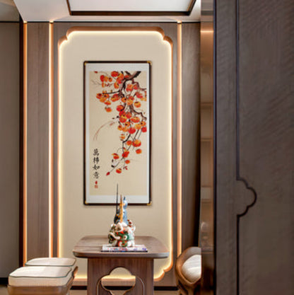 New Chinese Style Wall Art - Hand Painted Ink Landscape Canvas Painting with Wood Frame, Oriental Home Decor for Living Room/Bedroom/Office-海智集-