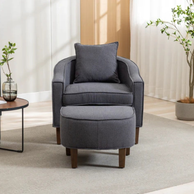 COOLMORE Accent Chair with Ottoman, Mid Century Modern Barrel Chair Upholstered Club Tub Round Arms Chair for Living Room-海智集-Default-