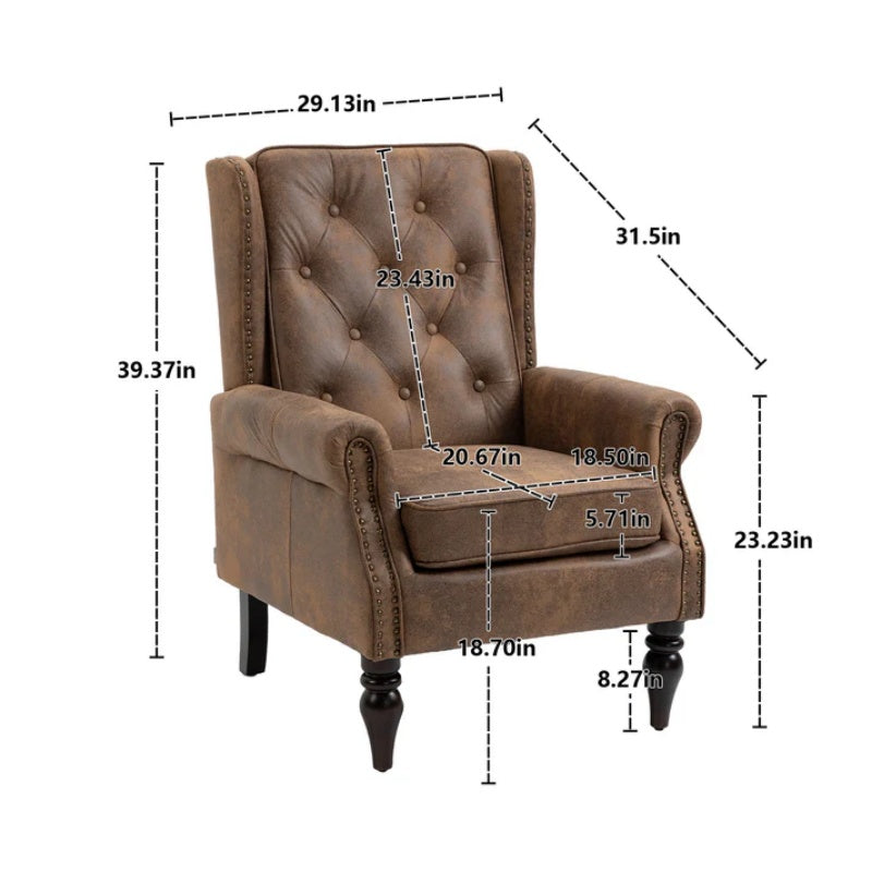 Modern Coffee Wood Frame Armchair with Sturdy Wood Legs and Microsuede Upholstery for Living Room-海智集-Default-
