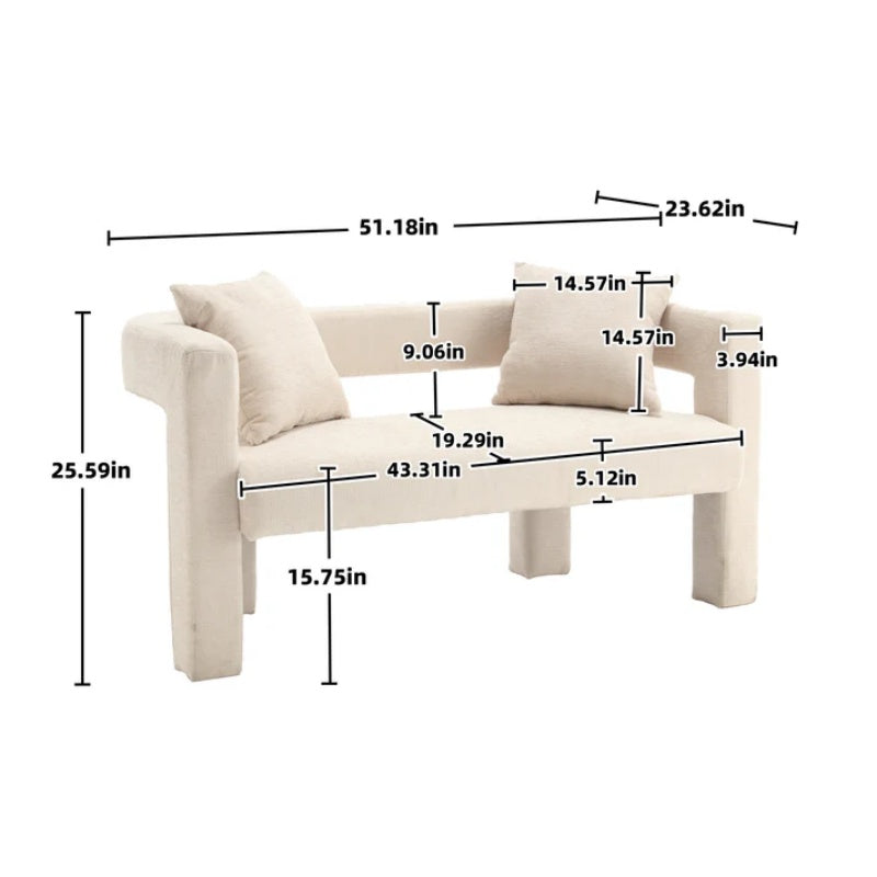 Modern Chenille Loveseat Sofa, Comfy Upholstered 2-Seater Sofa, Beige Chenille Fabric, 51.18'' H x 23.62'' W x 25.59'' D-海智集-Default-