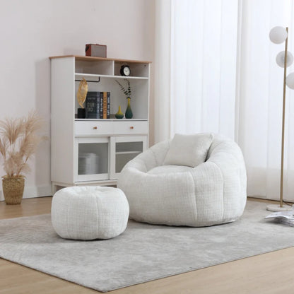 COOLMORE Modern Extra Large Round Bean Bag Chair with Footrest for Living Room, Chenille Fabric Lazy Sofa with Pillow for Adults, Teenagers,Child, Suitable for Bedroom, Dormitory, Study Room-海智集-Default-