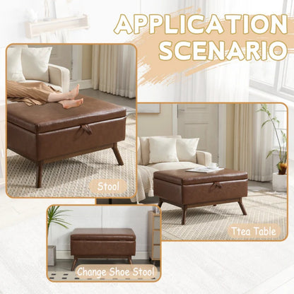 Mid-century modern square coffee table storage bench, assembled, suitable for living room, entryway and family room, used as a coffee table, stirrups, shoe bench-海智集-Default-