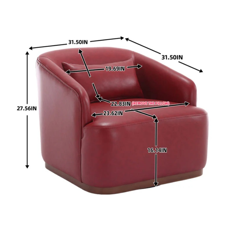 Swivel Barrel Chair, Comfy Round Accent Sofa Chair, 360 Degree Swivel, Wine Red PU, for Living Room, Office, Lounge-海智集-Default-
