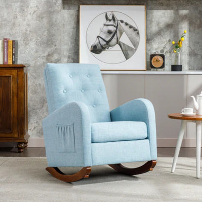 High Back Rocking Chair Nursery Chair .Comfortable Rocker Fabric Padded Seat .Modern High Back Armchair-海智集-Default-