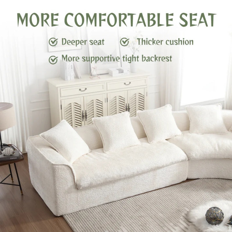 COOLMORE Boucle Sofa 3 Seater for Living Room Oversized Comfy Sofa unique double seat and corner construction for Apartment, Office Right Hand Facing (Beige)-海智集-Default-