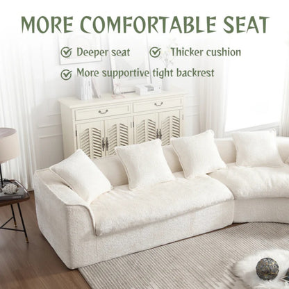 COOLMORE Boucle Sofa 3 Seater for Living Room Oversized Comfy Sofa unique double seat and corner construction for Apartment, Office Right Hand Facing (Beige)-海智集-Default-