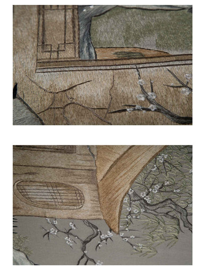 Decorative Art - Living Room & Bedroom Decor - Faux Silk Fabric with Suzhou EmbroideryMountain-Water Serenity Pavilion-海智集-