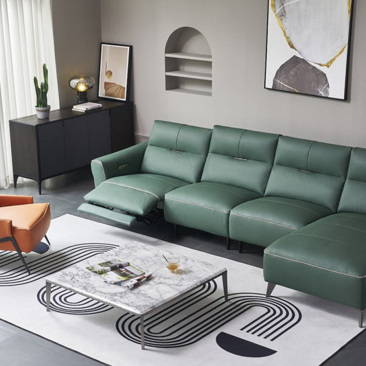 Peacock green sofa, bedroom and living room, leather comfort, Italian style, soft and modern-海智集-