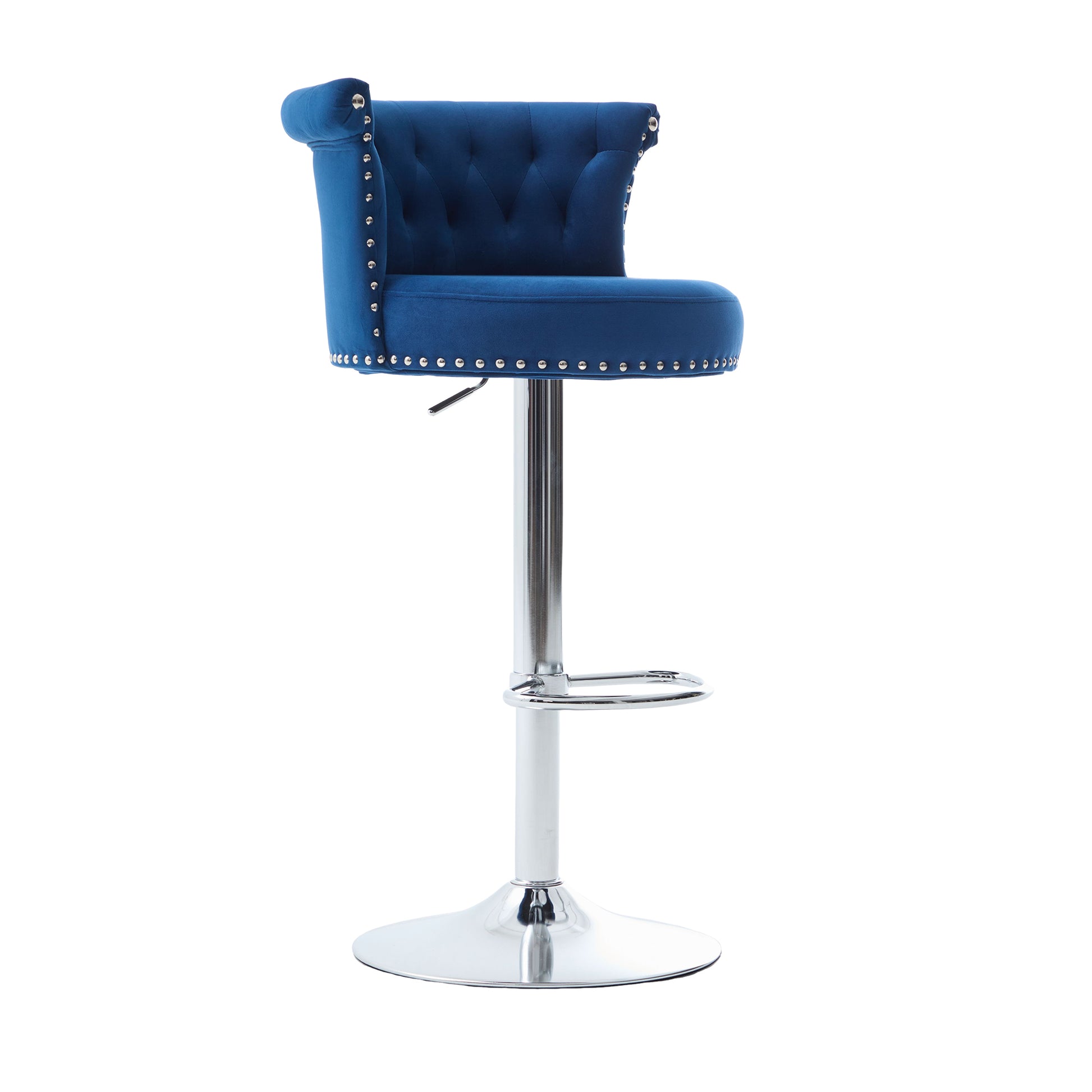 COOLMORE Velvet Bar Stool Set of 2, Adjustable Swivel Bar Stools with Silver Plated Metal Leg, Chrome Nailhead, Counter Height Chair for Kitchen,Dining Room-海智集-Default-